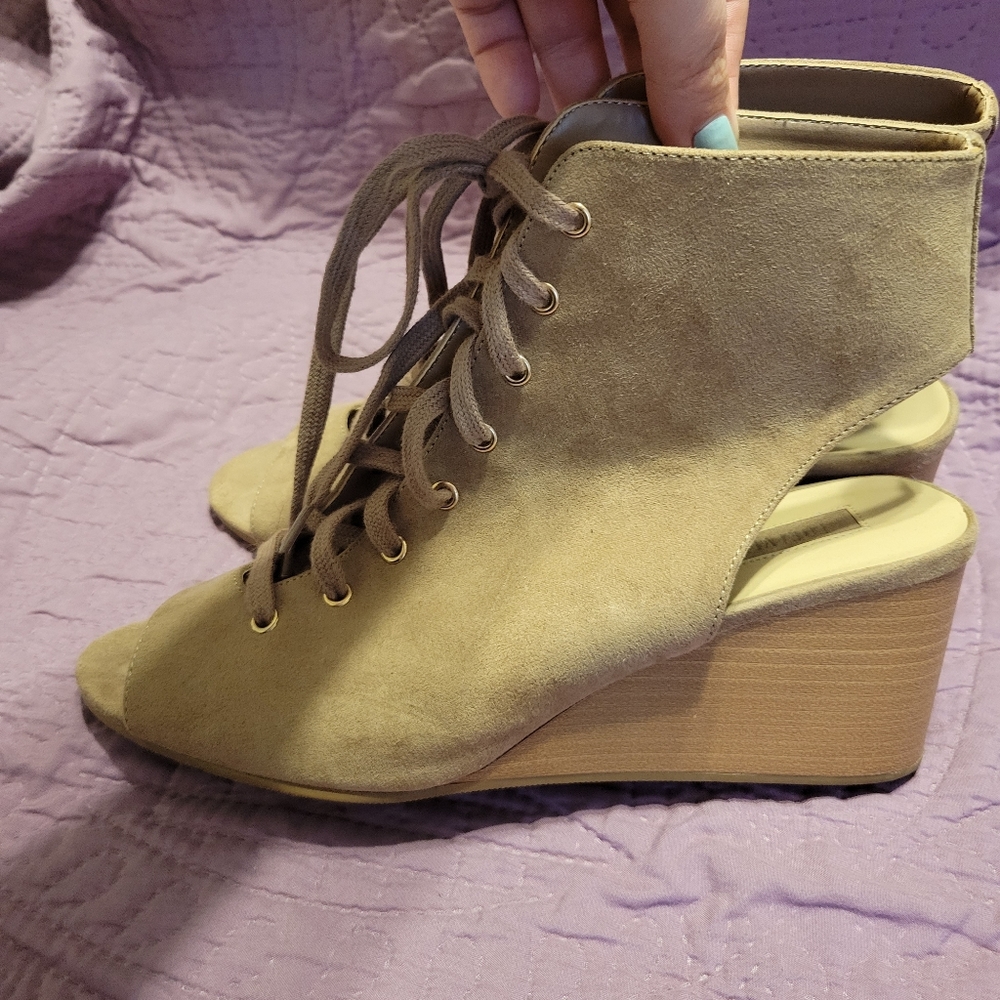 Forever21 peep toe lace up wedges